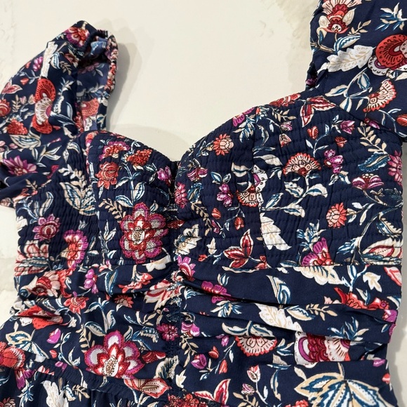 Band Of The Free Floral Smocked Wide Leg Jumpsuit Women’s Medium Sweetheart Neck - Picture 4 of 8